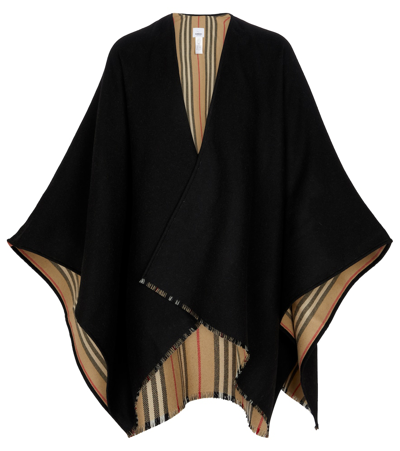 Burberry Icon Stripe Wool Cape Black Scarves