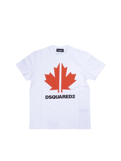 Dsquared2 Kids' Logo Print T-shirt In Bianco-rosso