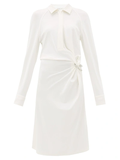 Bottega Veneta Embellished Ruched Stretch-jersey Midi Dress In Optic White