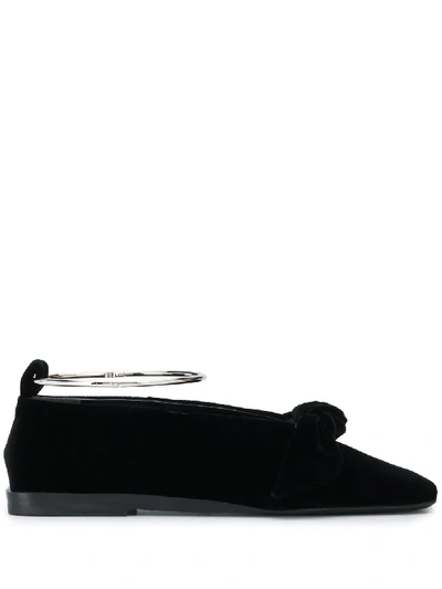 Jil Sander Bow Ankle-bracelet Velvet Ballet Flats In Black