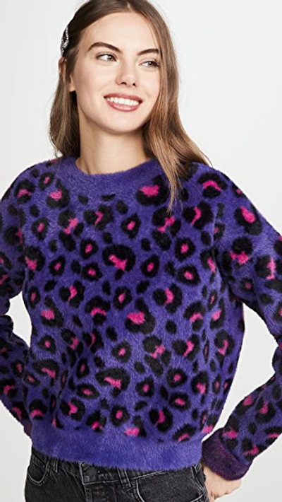 For Love & Lemons Marielle Leopard Sweater In Purple