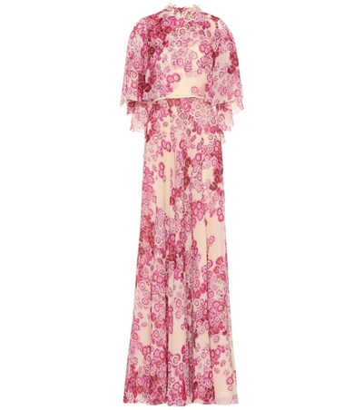 Giambattista Valli Flower Print Silk Georgette Long Dress In Floral
