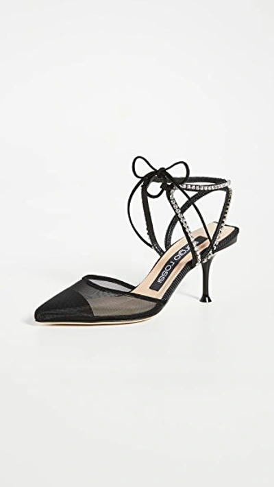 Sergio Rossi Sr Milano Sandals 75 Heel W/lace On Ankle In Black