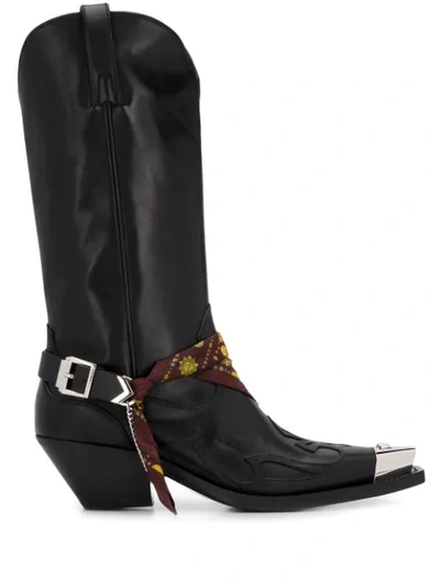 Versace 70mm Camperos Leather Cowboy Boots In Black