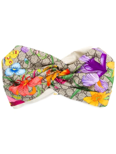 Gucci Gg Flora Print Headband In 大地色