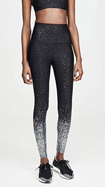 Beyond Yoga High Waisted Alloy Ombre Midi Leggings In Black-silver Hologram Speckle