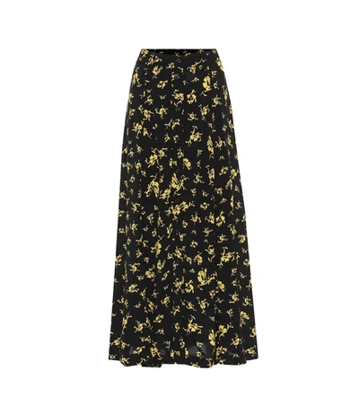 Ganni Floral-print Crepe Midi Skirt In Black