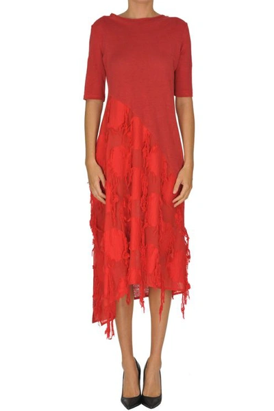 Y's Fringed Cotton Dress In Red