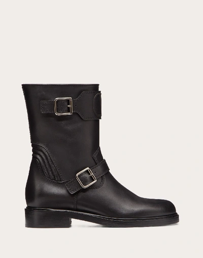 Valentino Garavani Biker Smooth Two-buckle Boots In Black