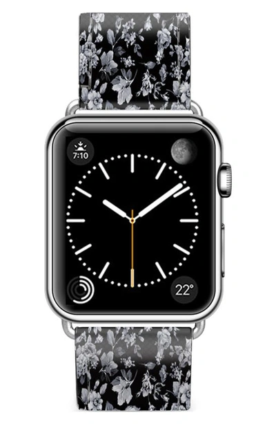 Casetify Vintage Flowers Faux Leather Apple Watch® Watchband In Black/ Silver