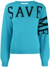 Alberta Ferretti Crew-neck Pullover With Save Me Writing In Light Blue