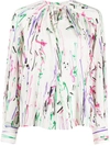 Isabel Marant Scribble Print Stretch Silk Blouse In White