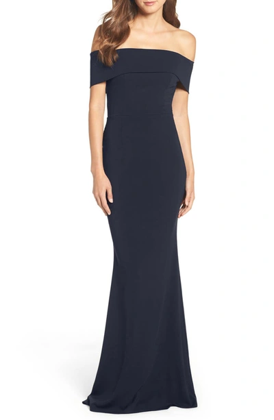 Katie May Titan One-shoulder Cutout Crepe Gown In Navy