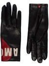 Agnelle Black Amour Embroidered Leather Gloves