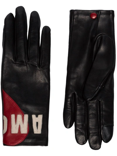 Agnelle Black Amour Embroidered Leather Gloves