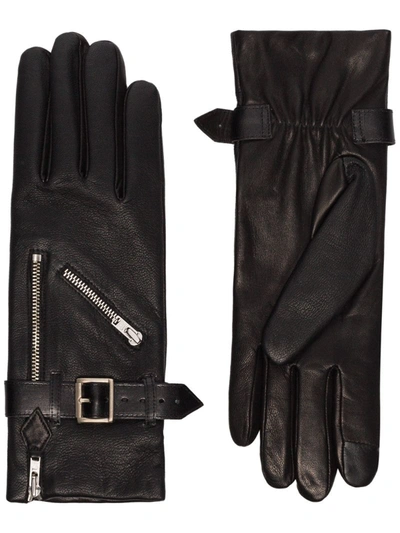 Agnelle Black Barbra Zip Leather Gloves