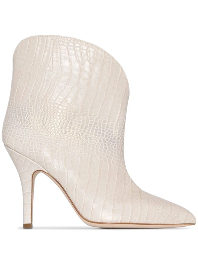 Paris Texas Cream 90 Mock Croc Leather Ankle Boots In White