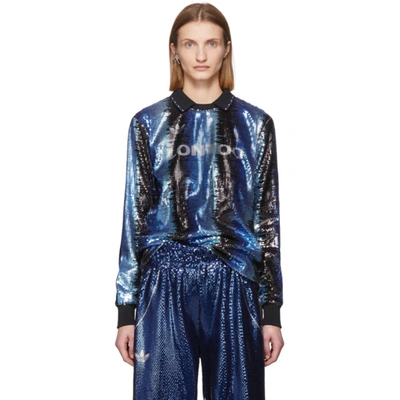 Adidas Originals X Anna Isoniemi Blue Sequin Football Top In Icey Blue