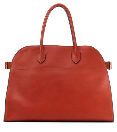 The Row Margaux 17 Buckled Leather Tote In Burgundy