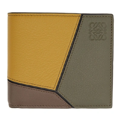 Loewe Puzzle Panelled Leather Wallet In 7656 Khaki