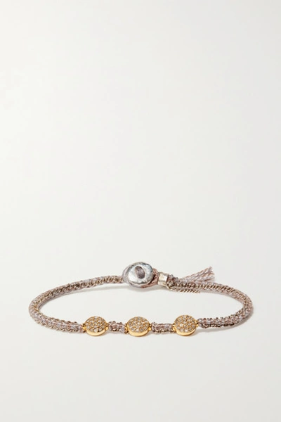 Brooke Gregson Coin 14-karat Gold, Sterling Silver, Silk And Diamond Bracelet