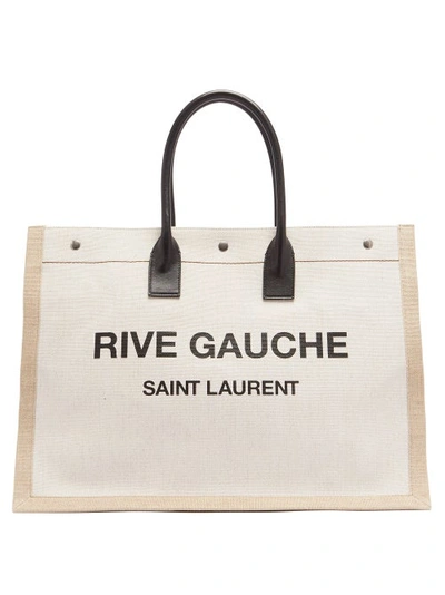 Saint Laurent 灰白色 And 黄褐色“rive Gauche” 托特包 In Beige