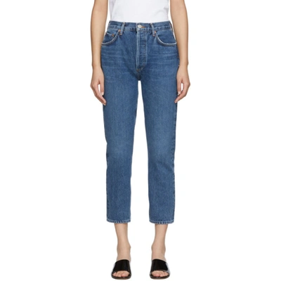 Agolde Blue Riley High Rise Straight Crop Jeans In Air Blue