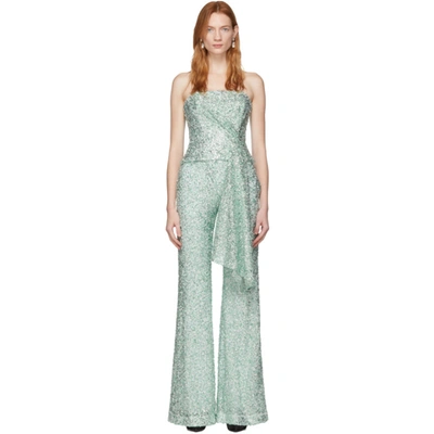 Halpern Ssense Exclusive Green & Silver Sequin Draped Bustier In Aqua Silver