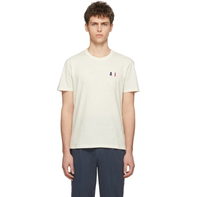 Ami Alexandre Mattiussi Off-white Embroidered Tricolor Logo T-shirt In Off White