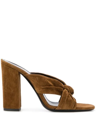 Saint Laurent Bianca Knotted Suede Mules In Brown