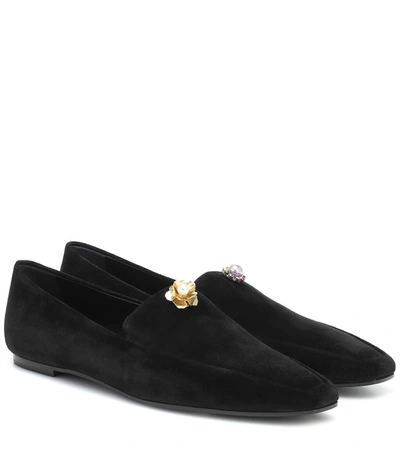 The Row Minimal Embellished Suede Loafers In Black
