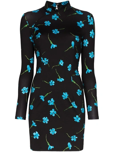 Marcia Mireille Cutout Floral-print Stretch-jersey Mini Dress In Black