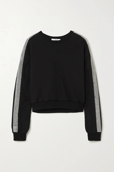 Area Cropped Crystal-embellished Cotton-jersey Sweater In Black