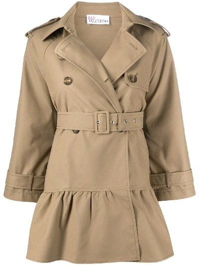 Red Valentino Belted Tiered Gabardine Trench Coat In Neutrals