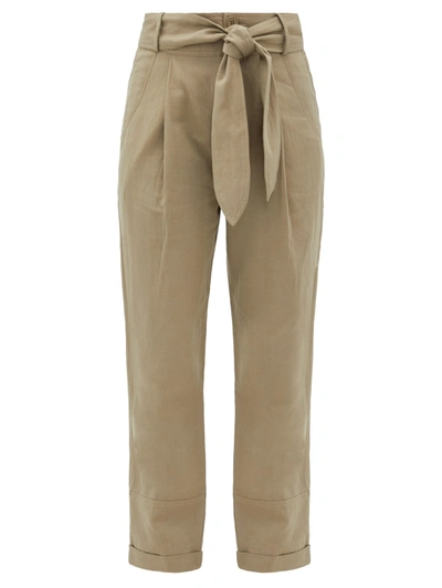 Apiece Apart Bendita Linen And Cotton-blend Twill Tapered Pants In Army Green