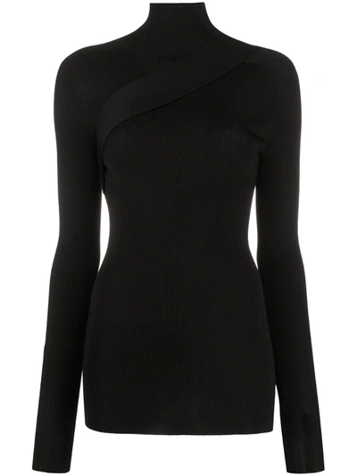 Peter Do Seatbelt Ribbed-knit Turtleneck Top In Black