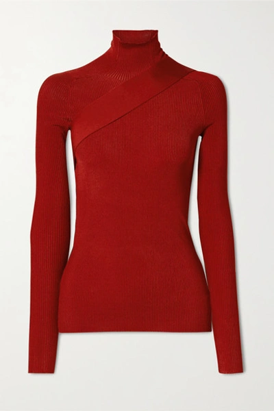 Peter Do Seatbelt Ribbed-knit Turtleneck Top In Red