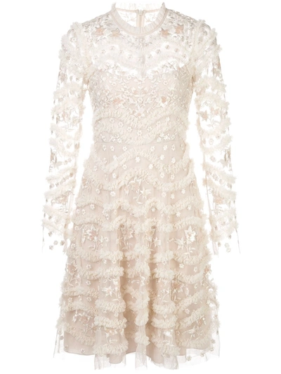 Needle & Thread Ruffle Bloom Floral-embellished Tulle Mini Dress In Neutrals