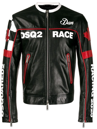 Dsquared2 Logo-patch Leather Biker Jacket In Black
