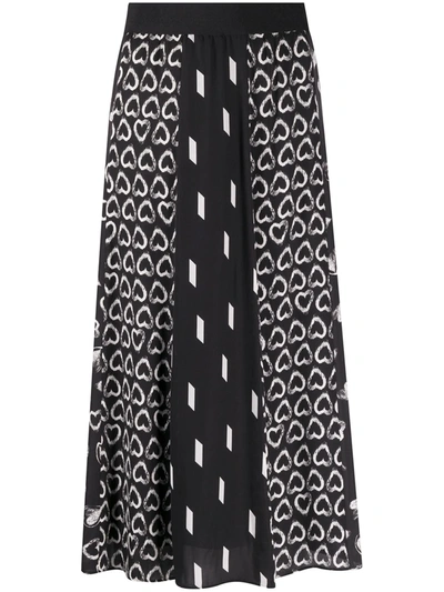 Alice And Olivia Melda Graphic-print High-waisted Chiffon Midi Skirt In Black