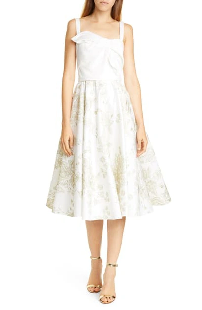 Marchesa Notte Sleeveless Draped Satin Embroidered Skirt Dress In Ivory