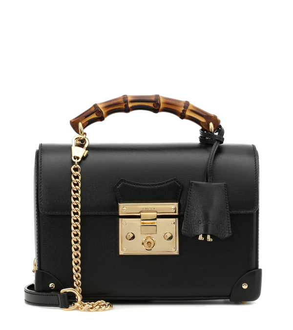 Gucci Padlock Bamboo Handle Leather Shoulder Bag In 1000 Black | ModeSens