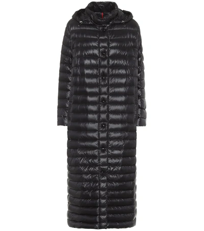 Moncler Chocolat Long Season Channel-quilt Down Jacket In Black