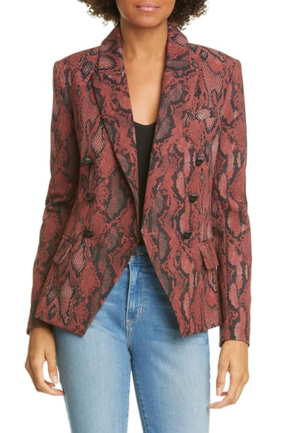 L Agence Kenzie Python-print Double Breasted Blazer In Garnet/ Black