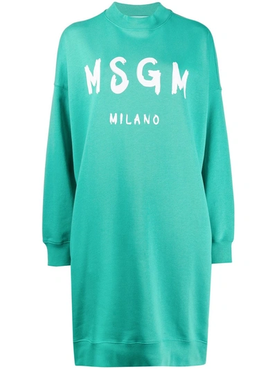 Msgm Logo Sweater Dress In Green