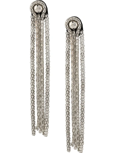 Christopher Kane Crystal Chain Leather Earrings In Silver