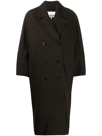 Ganni Double Breasted Oversized Coat In Mole