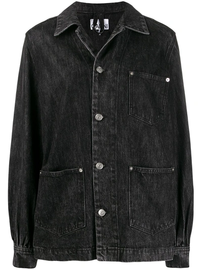 Ganni Oversized Patch Pockets Denim Jacket In Black