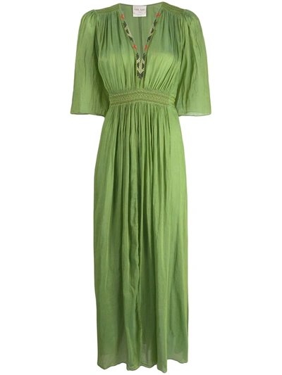 Forte Forte Long Pleated V-neck Dress In Green