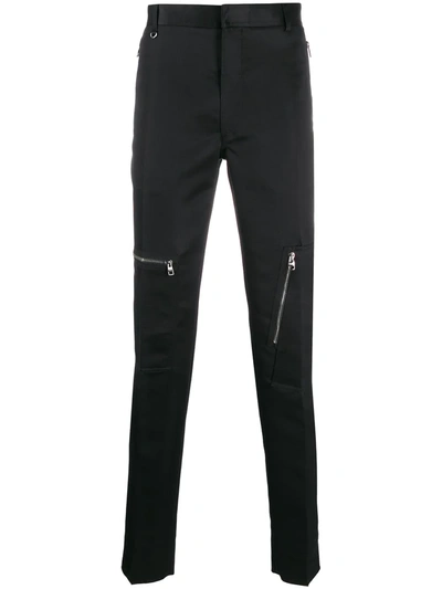 Alexander Mcqueen Zip Details Slim-fit Trousers In Black